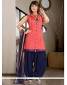 Angelic Art Silk Navy Blue And Peach Embroidered Work Readymade Suit