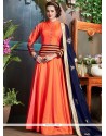 Delightsome Art Silk Orange Kasab Work Readymade Anarkali Suit