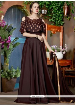 Buy Piquant Lace Work Brown Art Silk Readymade Anarkali Suit | Anarkali ...
