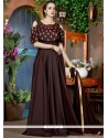 Piquant Lace Work Brown Art Silk Readymade Anarkali Suit