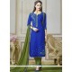 Prominent Blue Embroidered Work Cotton Churidar Suit