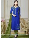 Prominent Blue Embroidered Work Cotton Churidar Suit