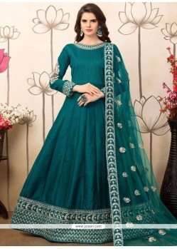 Voluptuous Sea Green Embroidered Work Art Silk Floor Length Anarkali Suit