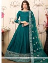 Voluptuous Sea Green Embroidered Work Art Silk Floor Length Anarkali Suit