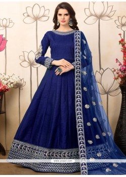 Observable Art Silk Navy Blue Floor Length Anarkali Suit