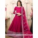 Pretty Embroidered Work Hot Pink Art Silk Floor Length Anarkali Suit