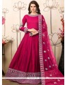 Pretty Embroidered Work Hot Pink Art Silk Floor Length Anarkali Suit