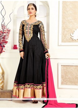 Engrossing Black Zari Work Floor Length Anarkali Suit