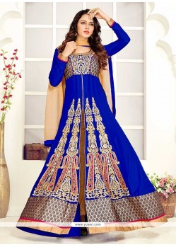 Regal Lace Work Blue Faux Georgette Floor Length Anarkali Suit