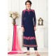 Charming Embroidered Work Navy Blue Faux Georgette Churidar Designer Suit