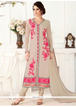 Haute Beige Embroidered Work Churidar Designer Suit