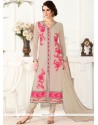 Haute Beige Embroidered Work Churidar Designer Suit