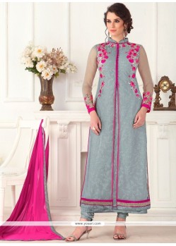 Brilliant Faux Georgette Grey Churidar Designer Suit