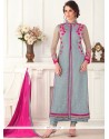 Brilliant Faux Georgette Grey Churidar Designer Suit