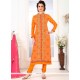 Epitome Embroidered Work Orange Faux Georgette Churidar Designer Suit