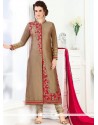 Subtle Resham Work Brown And Red Churidar Designer Suit