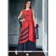 Thrilling Navy Blue And Red Long Choli Lehenga