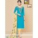 Fab Embroidered Work Blue Cotton Churidar Suit