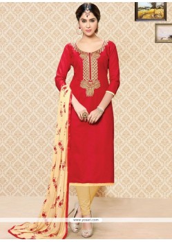 Pleasance Cotton Red Churidar Suit