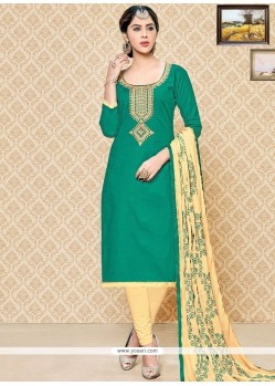 Charming Cotton Embroidered Work Churidar Suit