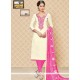 Superb Cotton Cream And Pink Churidar Suit