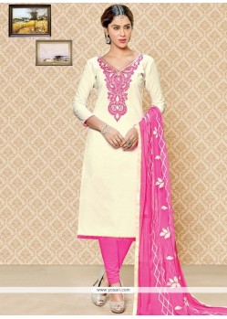 Superb Cotton Cream And Pink Churidar Suit