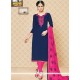 Pleasance Embroidered Work Hot Pink And Navy Blue Churidar Suit