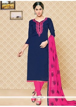 Pleasance Embroidered Work Hot Pink And Navy Blue Churidar Suit