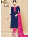 Pleasance Embroidered Work Hot Pink And Navy Blue Churidar Suit