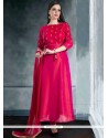 Lace Art Silk Readymade Suit In Hot Pink