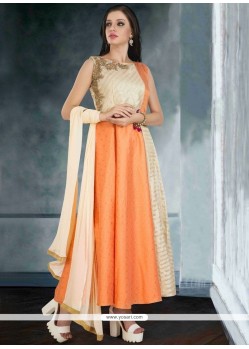 Stupendous Art Silk Orange Embroidered Work Readymade Suit