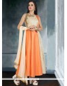 Stupendous Art Silk Orange Embroidered Work Readymade Suit