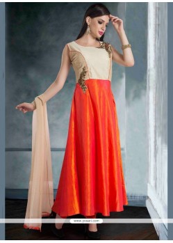 Staring Orange Embroidered Work Readymade Suit