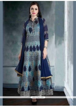 Catchy Chanderi Navy Blue Weaving Work Readymade Suit