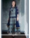 Catchy Chanderi Navy Blue Weaving Work Readymade Suit