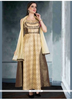 Prodigious Weaving Work Raw Silk Cream Readymade Suit