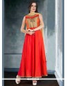 Amazing Lace Work Art Silk Orange Readymade Suit