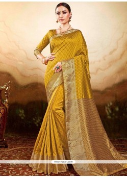 Sumptuous Mustard Weaving Work Art Silk Traditional Designer Saree