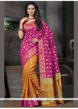 Flawless Hot Pink And Mustard Traditional Saree