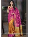 Flawless Hot Pink And Mustard Traditional Saree