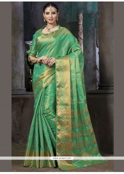 Weaving Art Silk Traditional Designer Saree In Sea Green