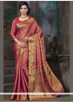 Customary Rose Pink Weaving Work Traditional Saree