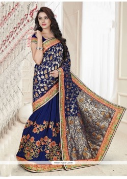 Cherubic Art Silk Navy Blue Patch Border Work Designer Traditional Saree