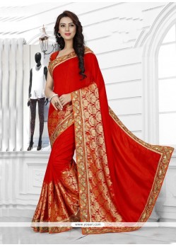 Wonderous Art Silk Red Traditional Saree