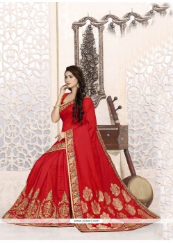 Jazzy Art Silk Red Resham Work Traditional Saree