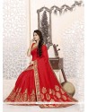 Jazzy Art Silk Red Resham Work Traditional Saree