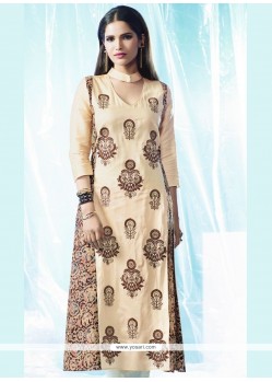 Jazzy Cotton Beige Embroidered Work Designer Kurti