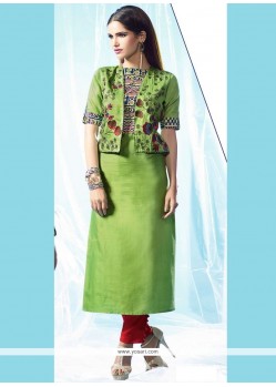 Sterling Green Embroidered Work Cotton Designer Kurti