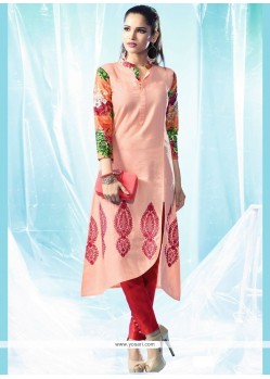 Fabulous Peach Cotton Designer Kurti