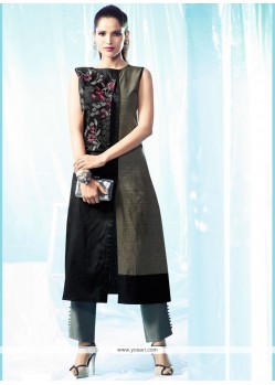 Entrancing Embroidered Work Cotton Black Designer Kurti